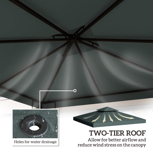 9.8' x 9.8' Square 2-Tier Gazebo Canopy Replacement Top Cover Outdoor Garden Sun Shade, Charcoal Grey