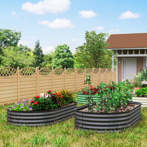 Set of 2 Raised Beds for Garden, Outdoor Galvanised Planter Box with Plant Support Stakes, Rubber Strap Edging and Bottomless for Flower, Vegetable, 181 x 93 x 30 cm, Dark Grey