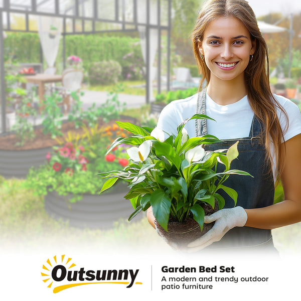 Set of 2 Raised Beds for Garden, Outdoor Galvanised Planter Box with Plant Support Stakes, Rubber Strap Edging and Bottomless for Flower, Vegetable, 181 x 93 x 30 cm, Dark Grey