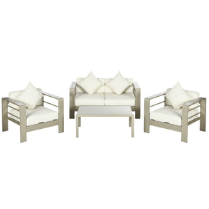 4 Pieces Outdoor Garden Furniture Set, Aluminium Frame Backyard Furniture w/ Thick Padded Cushioned Loveseat, 2 Chairs, and Glass Top Table, Champagne Gold