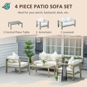 4 Pieces Outdoor Garden Furniture Set, Aluminium Frame Backyard Furniture w/ Thick Padded Cushioned Loveseat, 2 Chairs, and Glass Top Table, Champagne Gold