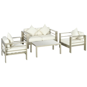 4 Pieces Outdoor Garden Furniture Set, Aluminium Frame Backyard Furniture w/ Thick Padded Cushioned Loveseat, 2 Chairs, and Glass Top Table, Champagne Gold