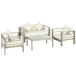 4 Pieces Outdoor Garden Furniture Set, Aluminium Frame Backyard Furniture w/ Thick Padded Cushioned Loveseat, 2 Chairs, and Glass Top Table, Champagne Gold