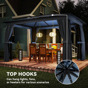 10' x 12' Outdoor Patio Gazebo, Soft Top Gazebo Canopy Shelter with Double Roof, Curtains, Netting, Steel Frame, UPF30+ Protection, Ceiling Hooks for Lawn, Backyard, Deck, Blue