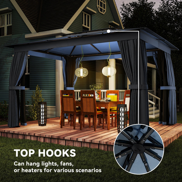 10' x 12' Outdoor Patio Gazebo, Soft Top Gazebo Canopy Shelter with Double Roof, Curtains, Netting, Steel Frame, UPF30+ Protection, Ceiling Hooks for Lawn, Backyard, Deck, Blue