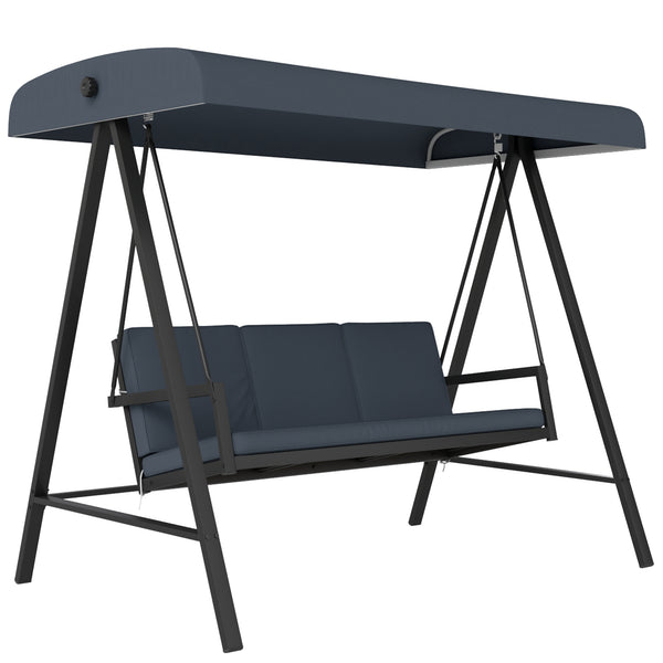 3 Seater Garden Swing Chair, Outdoor Hammock Bench with Adjustable Canopy, Removable Cushions and Steel Frame, Dark Grey