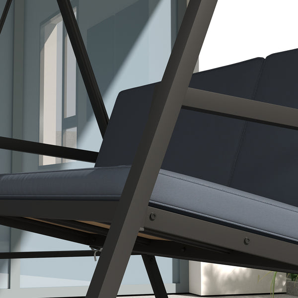 3 Seater Garden Swing Chair, Outdoor Hammock Bench with Adjustable Canopy, Removable Cushions and Steel Frame, Dark Grey