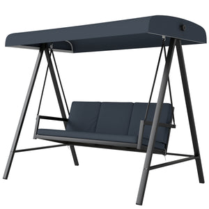 3 Seater Garden Swing Chair, Outdoor Hammock Bench with Adjustable Canopy, Removable Cushions and Steel Frame, Dark Grey