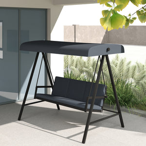 3 Seater Garden Swing Chair, Outdoor Hammock Bench with Adjustable Canopy, Removable Cushions and Steel Frame, Dark Grey