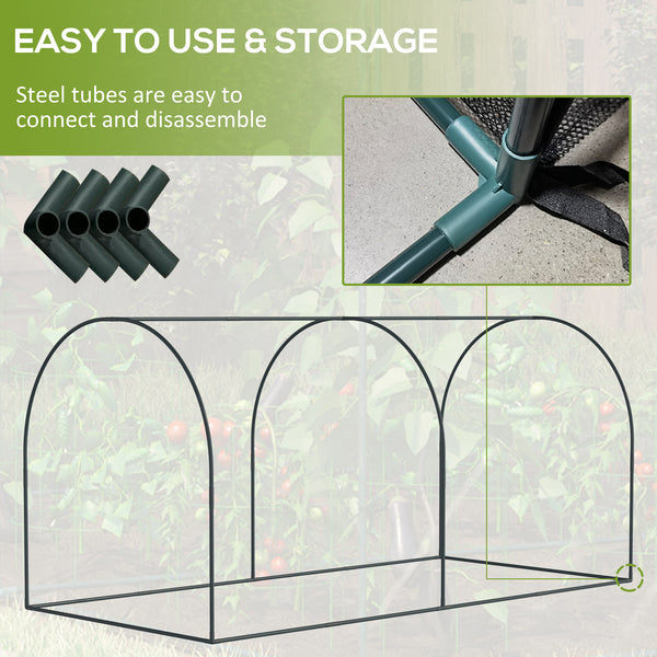 8' x 3' Crop Cage, Plant Protection Tent, with Two Zippered Doors and 4 Ground Stakes, for Garden, Yard, Lawn, Dark Green