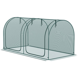 8' x 3' Crop Cage, Plant Protection Tent, with Two Zippered Doors and 4 Ground Stakes, for Garden, Yard, Lawn, Dark Green