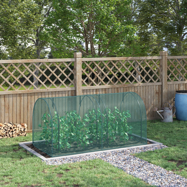 8' x 3' Crop Cage, Plant Protection Tent, with Two Zippered Doors and 4 Ground Stakes, for Garden, Yard, Lawn, Dark Green