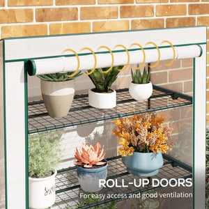 4 Tier Lean-to Mini Greenhouse with Reinforced PE Cover, Portable Small Greenhouse with Roll-Up Door, Green Hemmed Edging, 110 x 50 x 171cm, Green