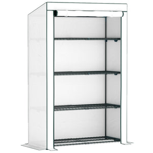 4 Tier Lean-to Mini Greenhouse with Reinforced PE Cover, Portable Small Greenhouse with Roll-Up Door, Green Hemmed Edging, 110 x 50 x 171cm, Green