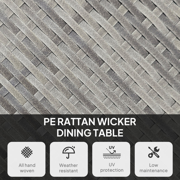 90 cm Outdoor Dining Table, PE Rattan Patio Table with Wood-plastic Composite Top for Balcony, Garden, Grey
