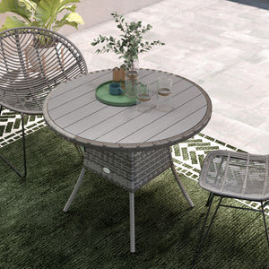 90 cm Outdoor Dining Table, PE Rattan Patio Table with Wood-plastic Composite Top for Balcony, Garden, Grey