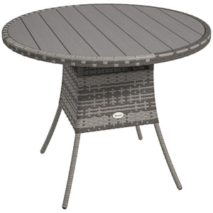 90 cm Outdoor Dining Table, PE Rattan Patio Table with Wood-plastic Composite Top for Balcony, Garden, Grey