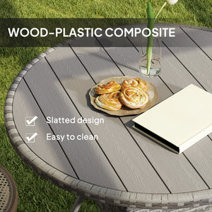 90 cm Outdoor Dining Table, PE Rattan Patio Table with Wood-plastic Composite Top for Balcony, Garden, Grey