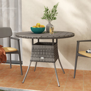 90 cm Outdoor Dining Table, PE Rattan Patio Table with Wood-plastic Composite Top for Balcony, Garden, Grey