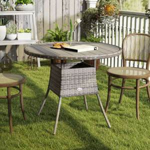90 cm Outdoor Dining Table, PE Rattan Patio Table with Wood-plastic Composite Top for Balcony, Garden, Grey