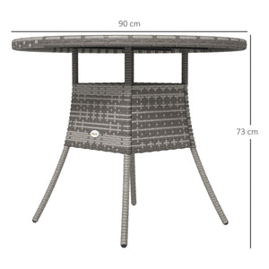 90 cm Outdoor Dining Table, PE Rattan Patio Table with Wood-plastic Composite Top for Balcony, Garden, Grey