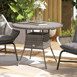 90 cm Outdoor Dining Table, PE Rattan Patio Table with Wood-plastic Composite Top for Balcony, Garden, Grey