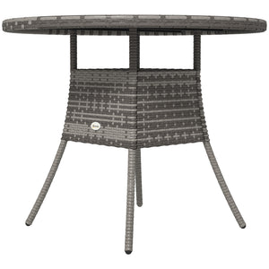 90 cm Outdoor Dining Table, PE Rattan Patio Table with Wood-plastic Composite Top for Balcony, Garden, Grey