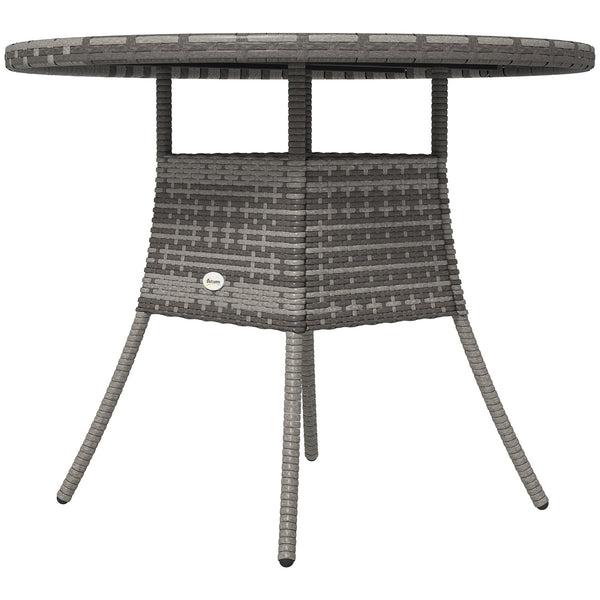 90 cm Outdoor Dining Table, PE Rattan Patio Table with Wood-plastic Composite Top for Balcony, Garden, Grey