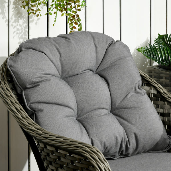 3 Pieces Rattan Bistro Set, Wicker Garden Bistro Set, Glass Top Balcony Table and Chairs with Cushions for Outdoor, Patio, Balcony, Grey