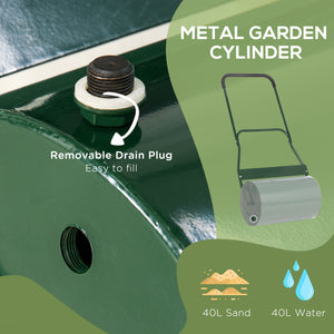 40L Lawn Roller Drum Scraper Bar Collapsible Handle Water or Sand Filled Φ32cm Green