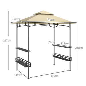 8' x 5' Grill Gazebo Canopy, Double Tiered Outdoor BBQ Gazebo Shelter with 2 Side Shelves, Storage Baskets, Hook for Garden, Patio, Barbecue, Picnic, Beige