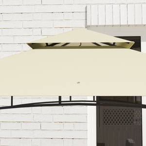 8' x 5' Grill Gazebo Canopy, Double Tiered Outdoor BBQ Gazebo Shelter with 2 Side Shelves, Storage Baskets, Hook for Garden, Patio, Barbecue, Picnic, Beige