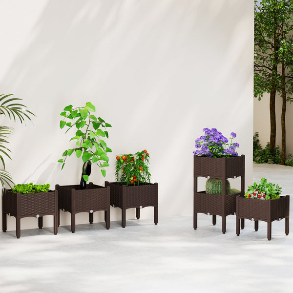 Plastic Raised Garden Bed with Legs, Self Watering Elevated Planter Boxes with Drainage Holes and Plugs, Easy Assembly Outdoor Planter Box for Patio Yard Balcony, Vegetables, Flowers, Herbs