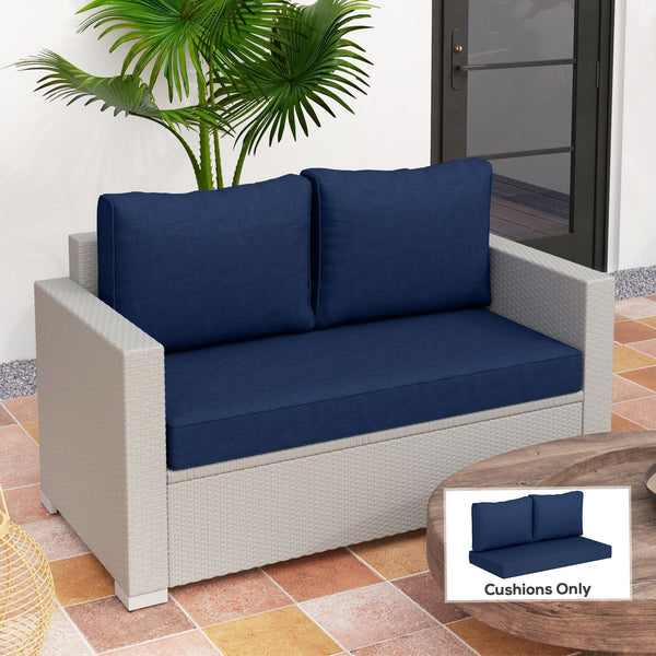 2 Seater Outdoor Seat Cushions with Backrest, Loveseat Double Sofa Outdoor Furniture Cushions, Fade-Resistant Replacement Patio Cushions for Indoor and Outdoor, Navy Blue