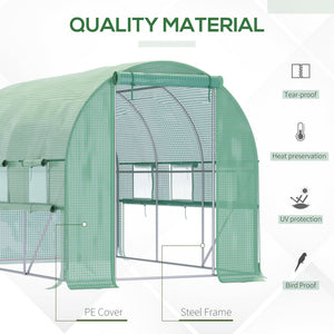 3 x 2 x 2m Polytunnel Greenhouse with Roll-up Sidewalls, Door and 6 Mesh Windows, Walk In Green House with UV-resistant PE Cover, Green