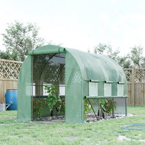 3 x 2 x 2m Polytunnel Greenhouse with Roll-up Sidewalls, Door and 6 Mesh Windows, Walk In Green House with UV-resistant PE Cover, Green