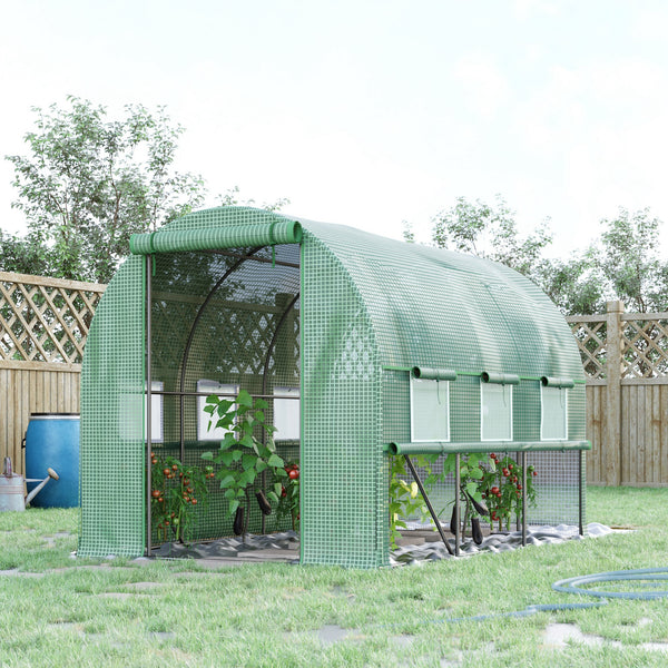 3 x 2 x 2m Polytunnel Greenhouse with Roll-up Sidewalls, Door and 6 Mesh Windows, Walk In Green House with UV-resistant PE Cover, Green