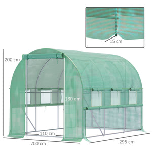 3 x 2 x 2m Polytunnel Greenhouse with Roll-up Sidewalls, Door and 6 Mesh Windows, Walk In Green House with UV-resistant PE Cover, Green
