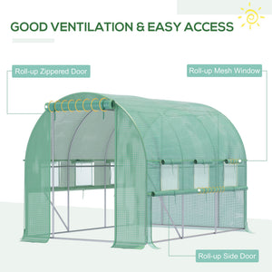 3 x 2 x 2m Polytunnel Greenhouse with Roll-up Sidewalls, Door and 6 Mesh Windows, Walk In Green House with UV-resistant PE Cover, Green