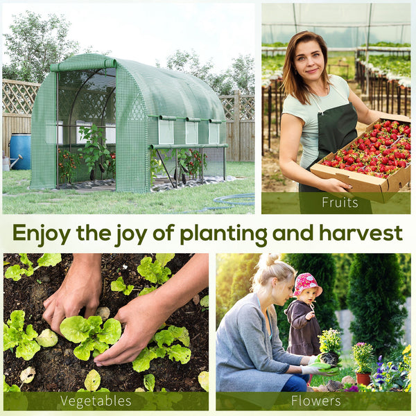 3 x 2 x 2m Polytunnel Greenhouse with Roll-up Sidewalls, Door and 6 Mesh Windows, Walk In Green House with UV-resistant PE Cover, Green