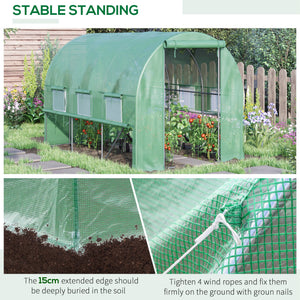 3 x 2 x 2m Polytunnel Greenhouse with Roll-up Sidewalls, Door and 6 Mesh Windows, Walk In Green House with UV-resistant PE Cover, Green