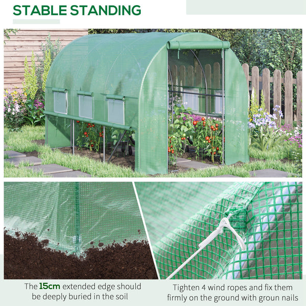 3 x 2 x 2m Polytunnel Greenhouse with Roll-up Sidewalls, Door and 6 Mesh Windows, Walk In Green House with UV-resistant PE Cover, Green
