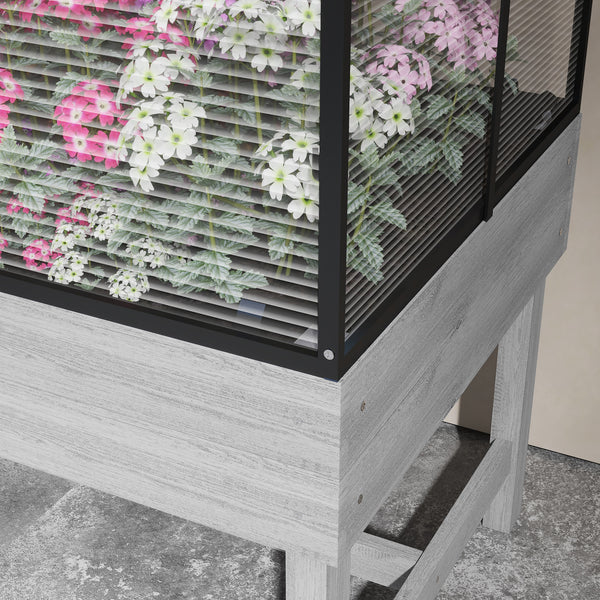 Raised Garden Bed with Cold Frame Greenhouse, Elevated Wood Planter Box with Polycarbonate Panel and Top Vent for Vegetables, Flowers, Herbs, 120 x 60 x 103cm, Distressed Grey