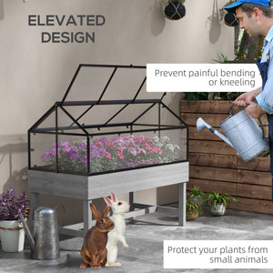 Raised Garden Bed with Cold Frame Greenhouse, Elevated Wood Planter Box with Polycarbonate Panel and Top Vent for Vegetables, Flowers, Herbs, 120 x 60 x 103cm, Distressed Grey