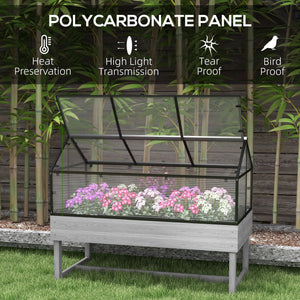Raised Garden Bed with Cold Frame Greenhouse, Elevated Wood Planter Box with Polycarbonate Panel and Top Vent for Vegetables, Flowers, Herbs, 120 x 60 x 103cm, Distressed Grey