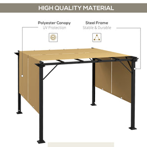 10' x 10' Retractable Pergola Canopy, Outdoor Gazebo with Sun Shade Canopy and Steel Frame, for Backyard, Garden, Patio, Deck, Brown