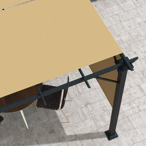 10' x 10' Retractable Pergola Canopy, Outdoor Gazebo with Sun Shade Canopy and Steel Frame, for Backyard, Garden, Patio, Deck, Brown