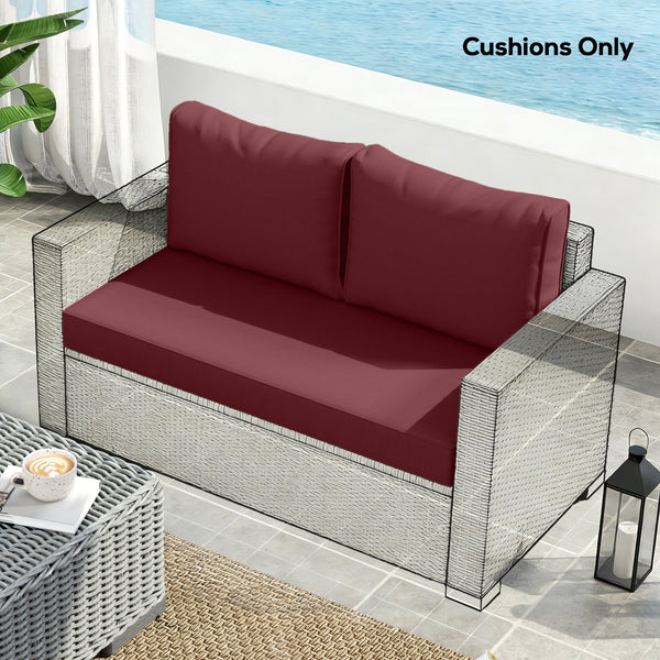 2 Seater Outdoor Seat Cushions with Backrest, Loveseat Double Sofa Outdoor Furniture Cushions, Fade-Resistant Replacement Patio Cushions for Indoor and Outdoor, Wine Red