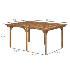 12' x 16' Outdoor Pergola, Wood Gazebo Grape Trellis with Stable Structure for Climbing Plant Support, Garden, Patio, Backyard, Deck, Brown