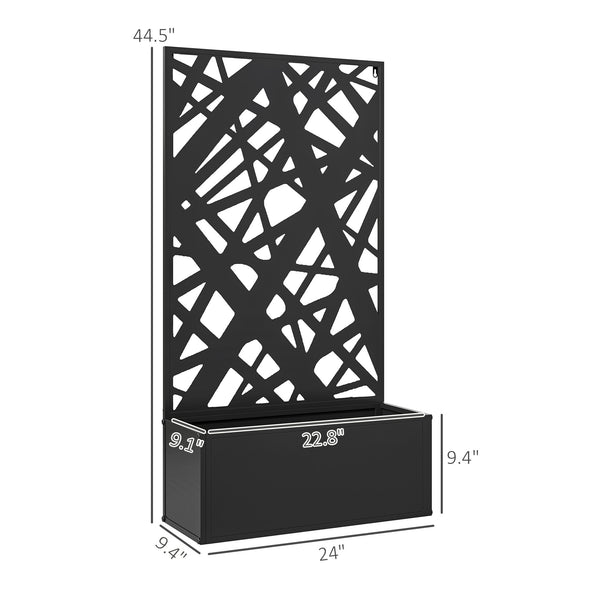 Metal Raised Garden Bed with Trellis for Climbing Plants, Freestanding or Wall Mounted Flower Bed with Privacy Panel, Irregular Line Cut-Outs Outdoor Planter Box for Garden, Patio, Balcony